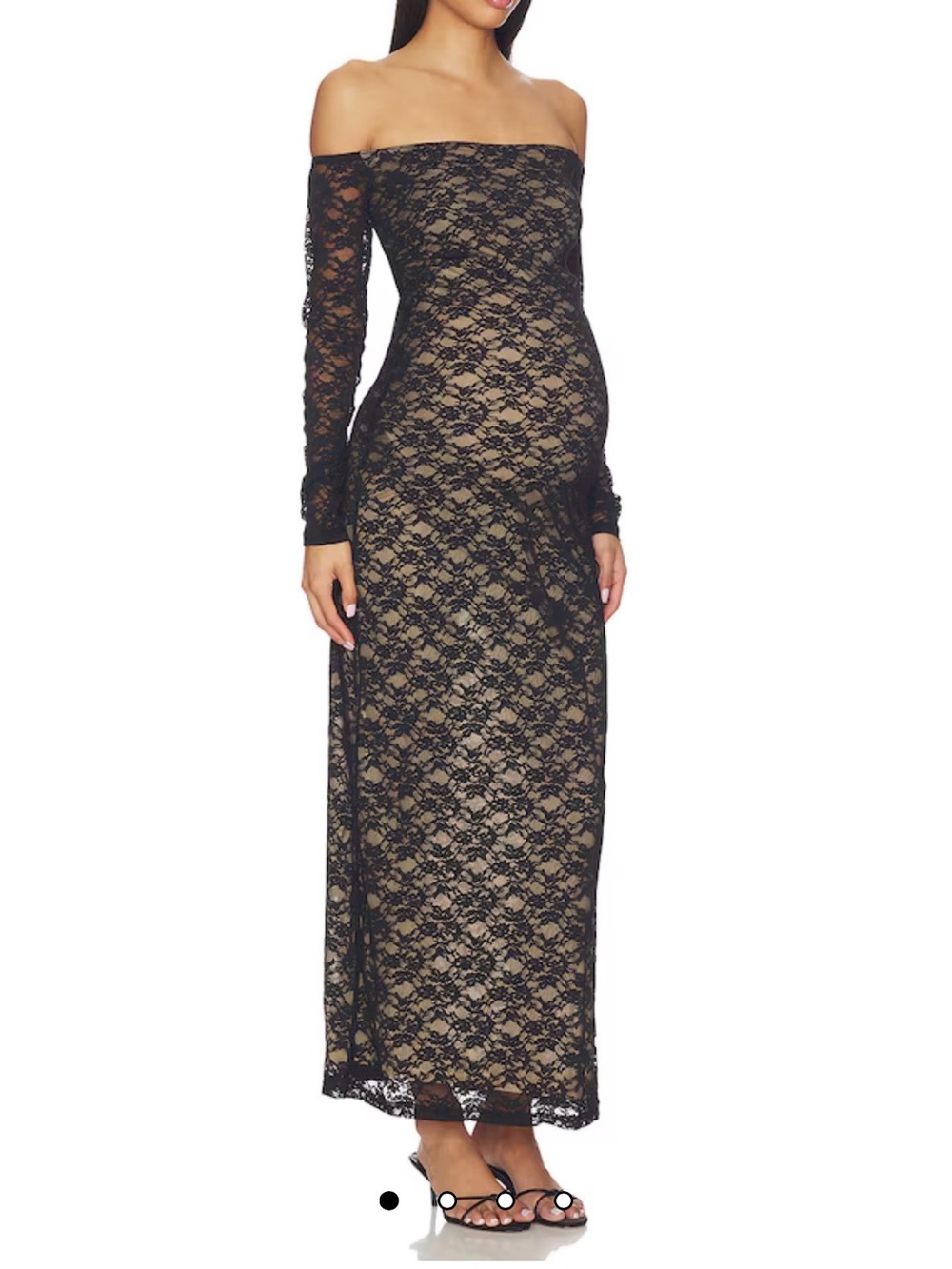 Strapless Black Lace Maxi Dress with Nude Lining